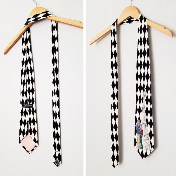 John Lennon Artwork Original 100% Silk John & Yoko Eiffel Tower Checker Neck Tie - Picture 2 of 13